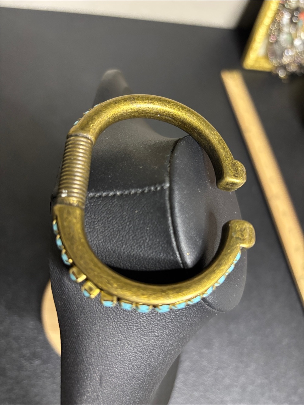 Boho Turquoise Accent Brass Cuff Hinge Bracelet Western - Picture 5 of 8